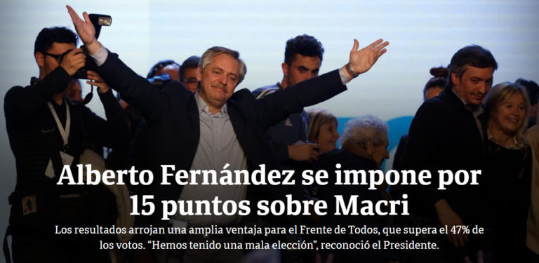 PASO 2019: Amplio triunfo de #Todos. Alberto y Cristina más de 15% arriba de Macri-Pichetto